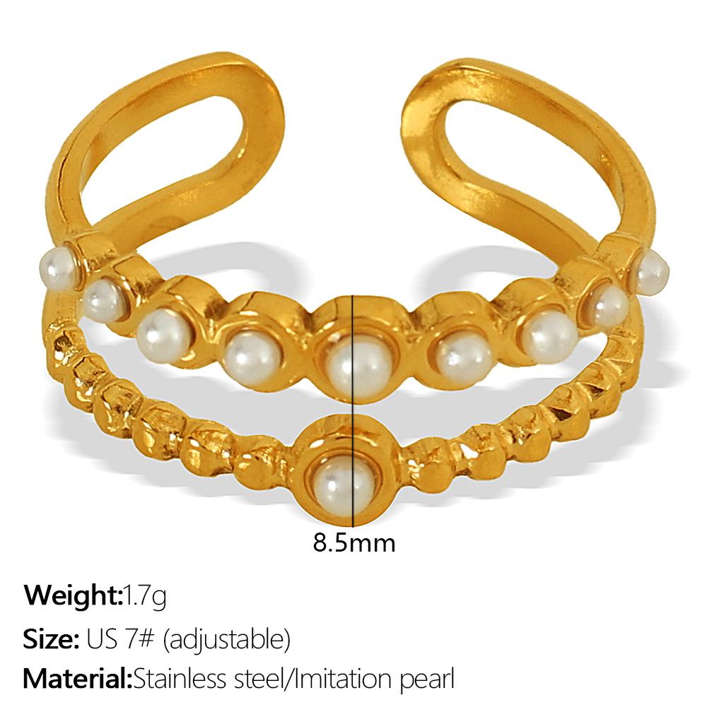 1 Piece Simple Series Stainless Steel  Gold Color Artificial Pearl Women's Adjustable Rings h5 